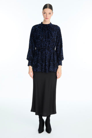 Patterned Balloon Sleeve Blouse Navy Blue Blouse/Shirt 0137