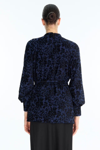 Patterned Balloon Sleeve Blouse Navy Blue Blouse/Shirt 0137