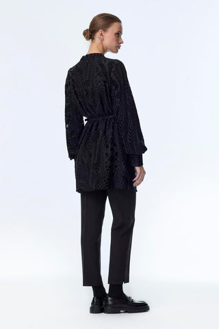Patterned Balloon Sleeve Blouse Black Blouse/Shirt 0137