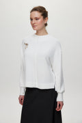 Fiyonk Broş Detaylı Triko Bluz Ekru Bluz 0138