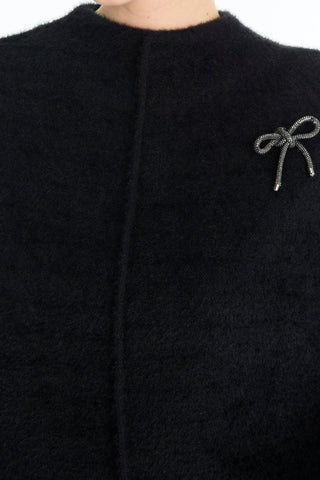 Fiyonk Broş Detaylı Triko Bluz Siyah Bluz 0138