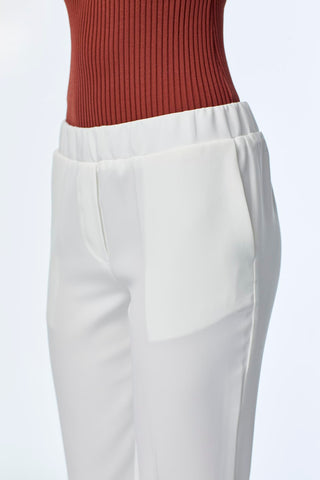 Dar Paça Beli Lastikli Kumaş Ekru Pantolon 0148