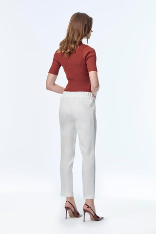 Dar Paça Beli Lastikli Kumaş Ekru Pantolon 0148