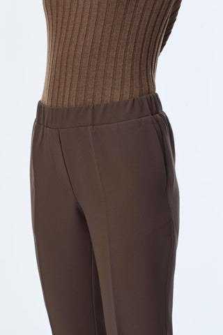 Dar Paça Beli Lastikli Kumaş Kahve Pantolon 0148