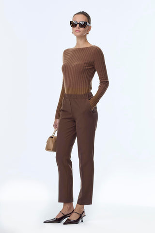 Dar Paça Beli Lastikli Kumaş Kahve Pantolon 0148