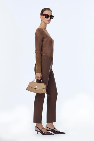 Dar Paça Beli Lastikli Kumaş Kahve Pantolon 0148