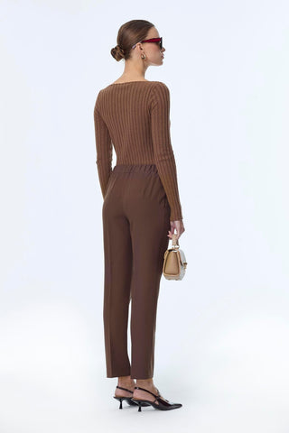 Dar Paça Beli Lastikli Kumaş Kahve Pantolon 0148