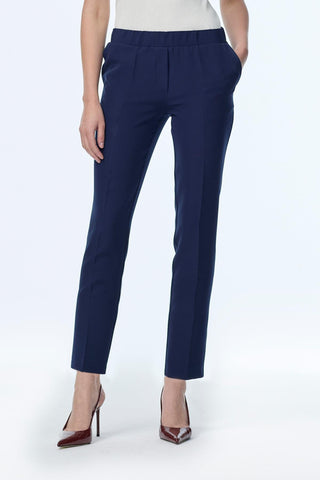 Narrow Leg Elastic Waist Fabric Navy Trousers 0148