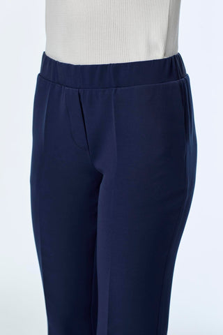 Narrow Leg Elastic Waist Fabric Navy Trousers 0148