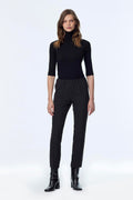 Slim-fit, elasticated waist, black fabric trousers 0148
