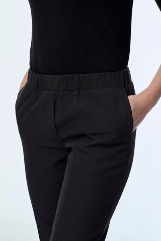 Dar Paça Beli Lastikli Kumaş Siyah Pantolon 0148