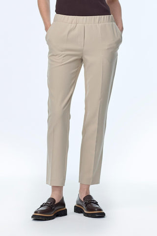 Slim-fit, elasticated waist, fabric, mink-colored trousers 0148