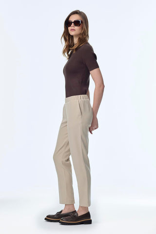 Slim-fit, elasticated waist, fabric, mink-colored trousers 0148