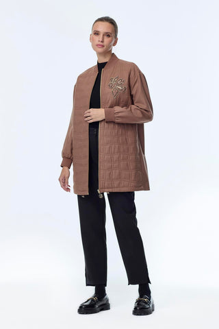 Kapitone Desenli Fermuarlı Ceket Mocha Ceket 0150