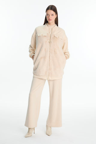 Fermuarlı Peluş Vanilya Ceket 0156