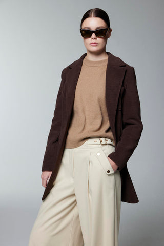 Double-Breasted Brown Jacket with Belt Detail 0170