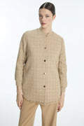 Crew Neck Glitter Textured Beige Jacket 0193