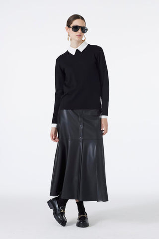 Button-Look Leather Black Skirt 0194