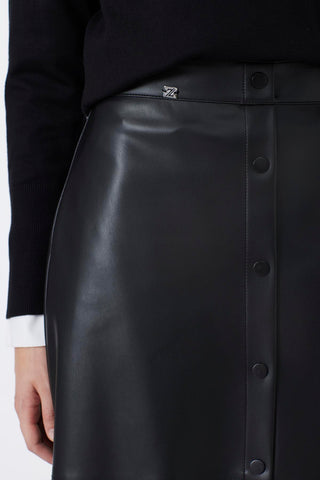 Button-Look Leather Black Skirt 0194