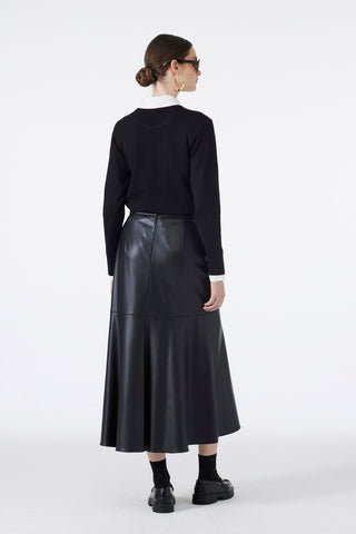 Button-Look Leather Black Skirt 0194