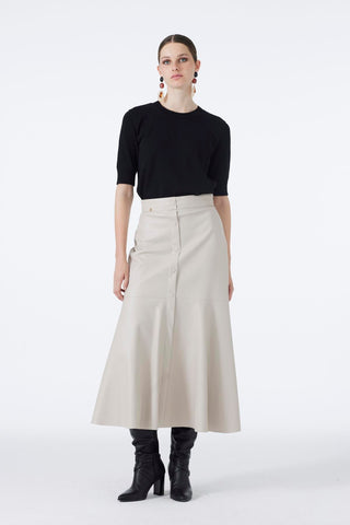 Button-Look Leather Stone Skirt 0194