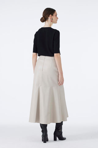 Button-Look Leather Stone Skirt 0194