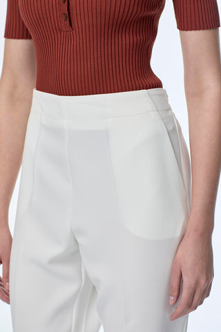 Elastic Waist Cigarette Ecru Trousers 0199