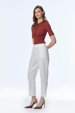 Elastic Waist Cigarette Ecru Trousers 0199