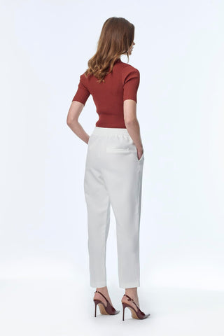 Elastic Waist Cigarette Ecru Trousers 0199