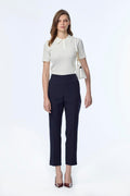 Navy Blue Cigarette Pants with Elastic Waistband 0199