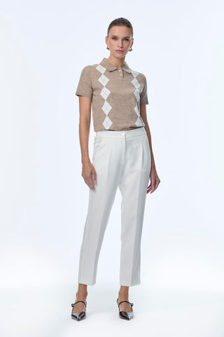 Yüksek Bel Kumaş Ekru Pantolon 0200