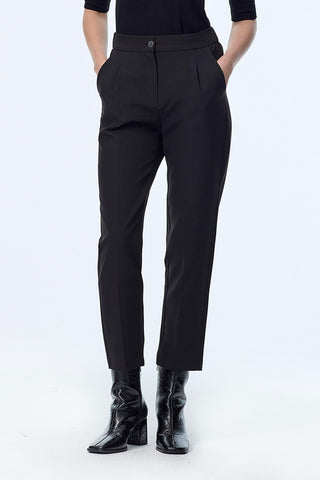 High Waist Fabric Black Trousers 0200