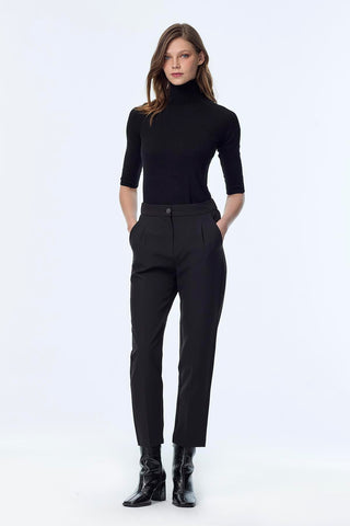 High Waist Fabric Black Trousers 0200
