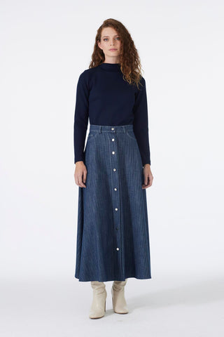 Button Detail Skirt Navy Blue Skirt 0201