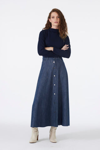 Button Detail Skirt Navy Blue Skirt 0201