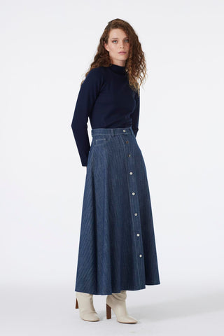 Button Detail Skirt Navy Blue Skirt 0201