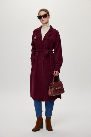 Broş Detaylı Kuşaklı Giy Çık Bordo Giy Çık 0217