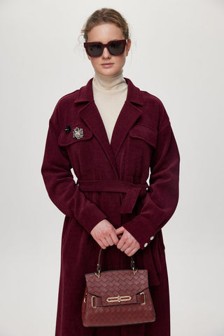 Broş Detaylı Kuşaklı Giy Çık Bordo Giy Çık 0217