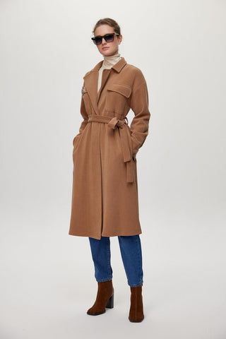 Broş Detaylı Kuşaklı Giy Çık Camel Giy Çık 0217