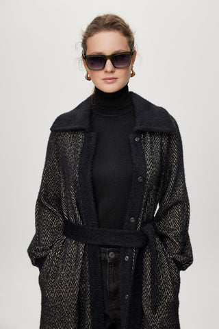 Hooded Sweatshirt with Belt Detail, Ready to Go, Black/Beige, Ready to Go 0221