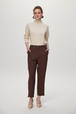 Slit Detail Coffee Trousers 0240