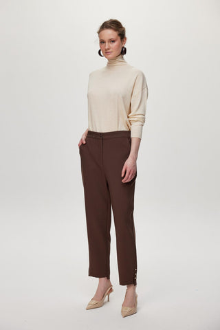 Slit Detail Coffee Trousers 0240