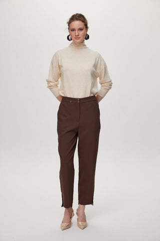 Slit Detail Coffee Trousers 0240