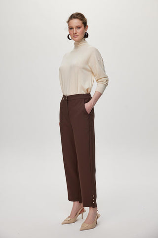 Slit Detail Coffee Trousers 0240