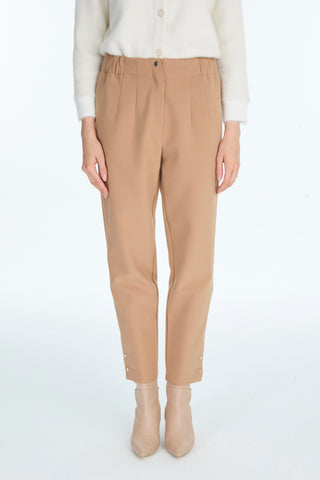 Beli Lastikli Düğme Detaylı Cigarette Camel Pantolon 0251