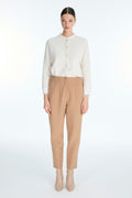 Elastic Waist Button Detail Cigarette Camel Trousers 0251