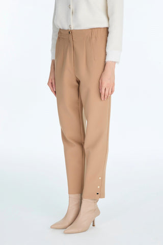 Beli Lastikli Düğme Detaylı Cigarette Camel Pantolon 0251