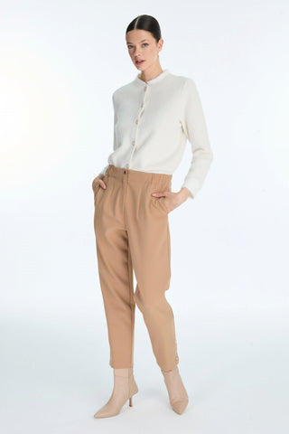 Beli Lastikli Düğme Detaylı Cigarette Camel Pantolon 0251