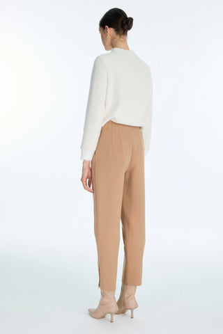 Beli Lastikli Düğme Detaylı Cigarette Camel Pantolon 0251