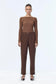 Elastic Waist Button Detail Cigarette Brown Trousers 0251